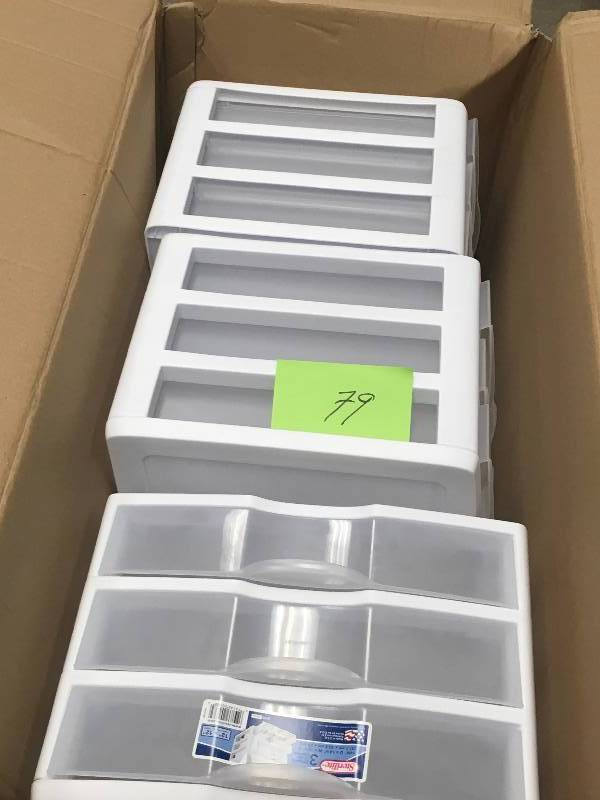 lot 79 image: Sterilite Clearview 14.625 in. x 10.625 in. 3-Drawer Organizer Unit CASE OF 3 new