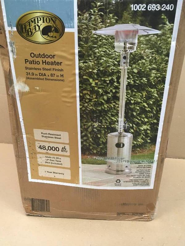 lot 82 image: Hampton Bay 48000 BTU Stainless Steel Patio Heater in good working condition