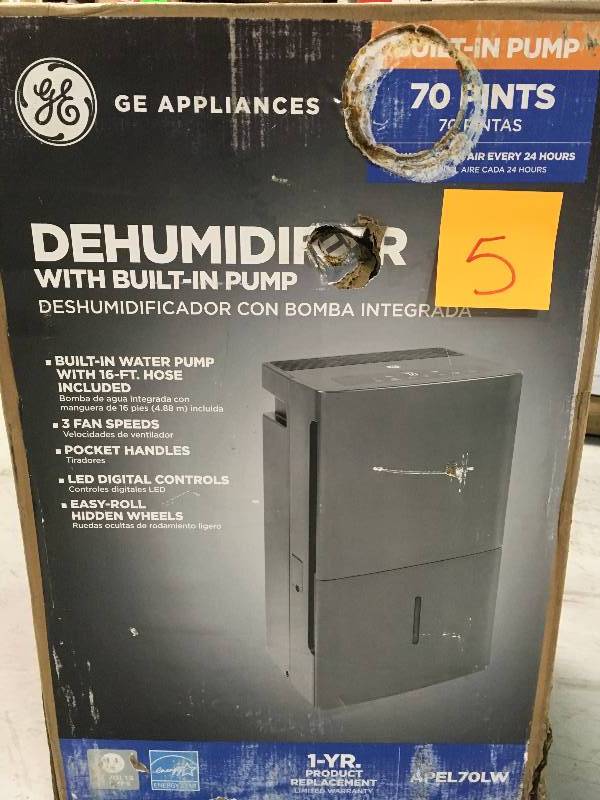 lot 5 image: GE 70 pt. Dehumidifier with Built-In Pump, ENERGY STAR in like new condition