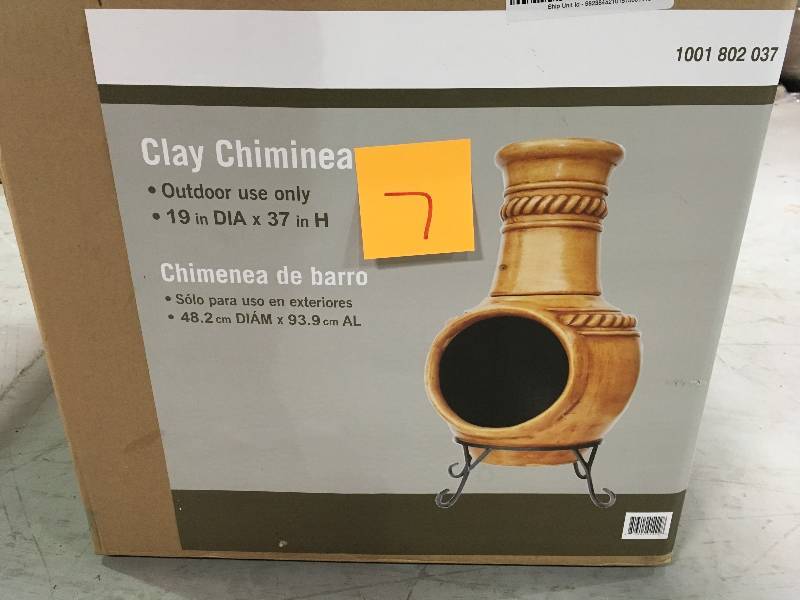 lot 7 image: 37 in. Clay KD Chiminea with Iron Stand (Rope) not used