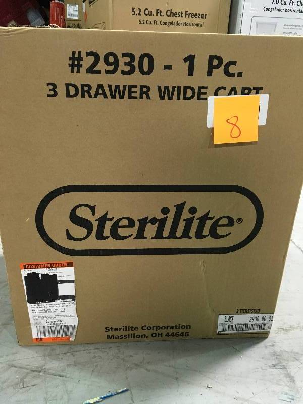 lot 8 image: Sterilite 21.88 in. 3-Drawer Wide Cart (1-Pack) not used