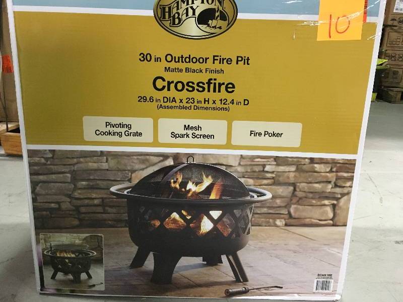 lot 10 image: Hampton Bay Crossfire 29.50 in. Steel Fire Pit with Cooking Grate not used