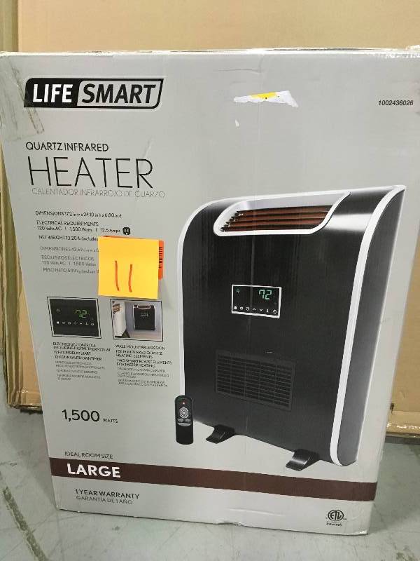 lot 11 image: Lifesmart 6 Element Slimline Dual Mount Infrared Heater with Smart Boost and Wall Mount Kit in like new condition
