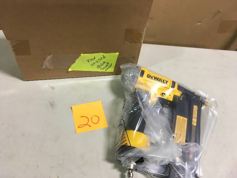 lot 20 image: DEWALT 18-Gauge Pneumatic Brad Nailer in good working condition