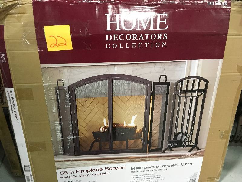 lot 22 image: Home Decorators Collection 55 in. Radcliff Manor 3-Panel Fireplace Screen in like new condition