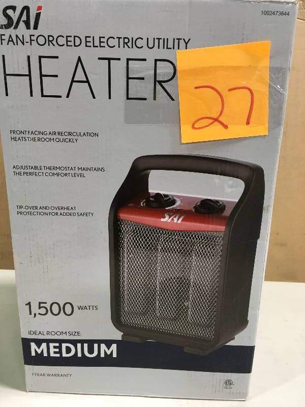 lot 27 image: SAI 1,500-Watt Recirculating Utility Heater in like new condition