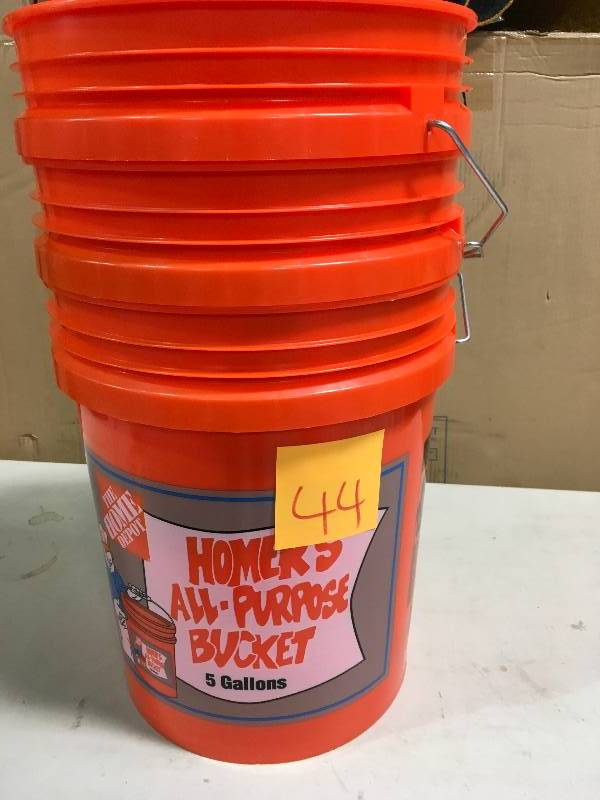 lot 44 image: The Home Depot 5 Gal. Homer Bucket LOT OF 3 not used