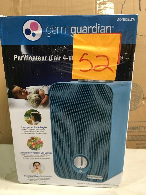 lot 52 image: GermGuardian 4-in-1 Night-Night HEPA Air Purifier System with Projector and 11 in. Table Top Tower in like new condition
