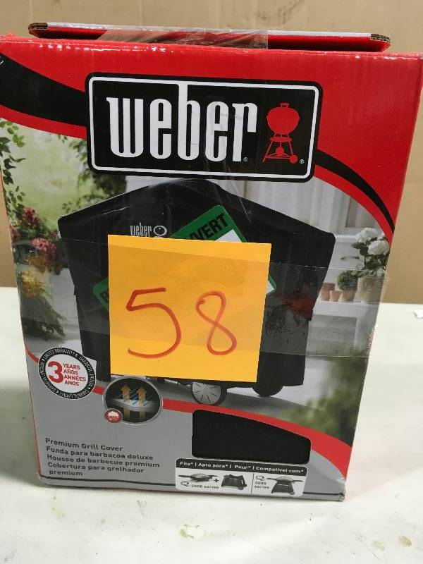 lot 58 image: Weber Q 20020003003000 with Rolling Cart Gas Grill Cover not used