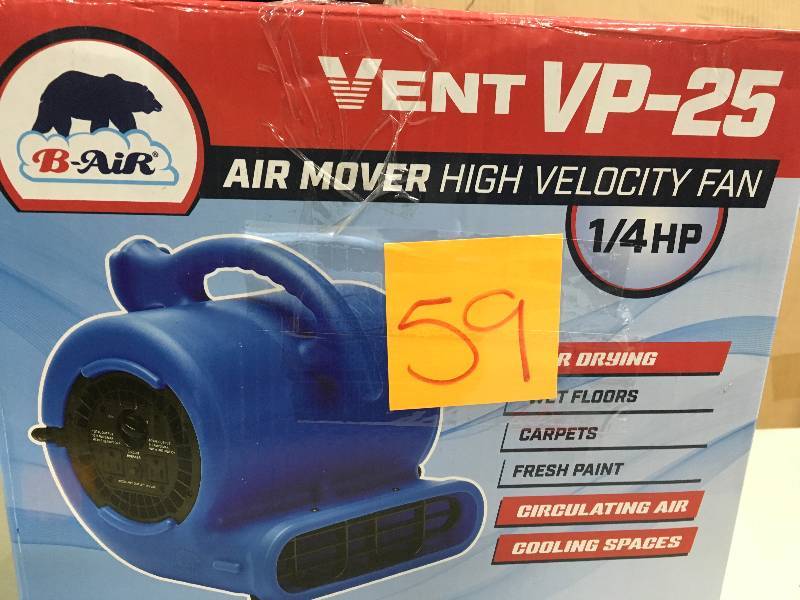 lot 59 image: B-Air 14 HP Air Mover for Water Damage Restoration Carpet Dryer Floor Blower Fan Home and Plumbing Use, Blue in like new condition