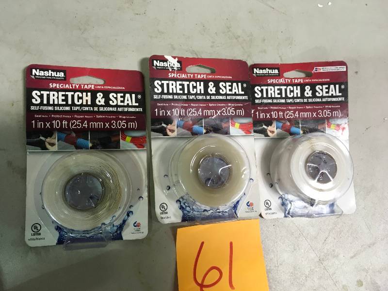 lot 61 image: Nashua Tape 1 in. x 3.33 yd. Stretch and Seal Self-Fusing Silicone Tape in White LOT OF 3 not used