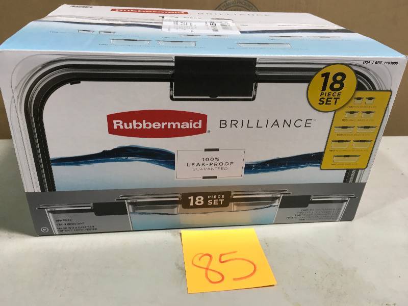 lot 85 image: Rubbermaid Brilliance 18-piece BPA-free Food Storage Set Microwave Freezer Safe not used