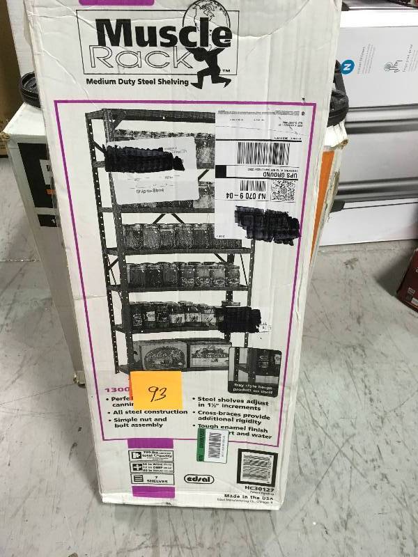 lot 93 image: Muscle Rack 60 in. H x 30 in. W x 12 in. D Steel Canning Shelving Unit in Gray not used