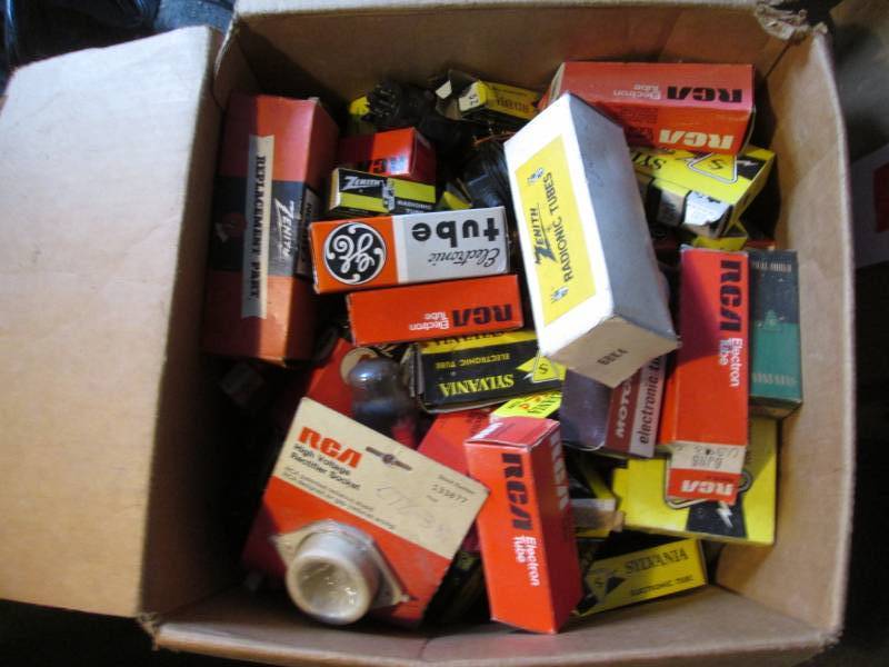 lot 97 image: Box of radio tubes and parts...