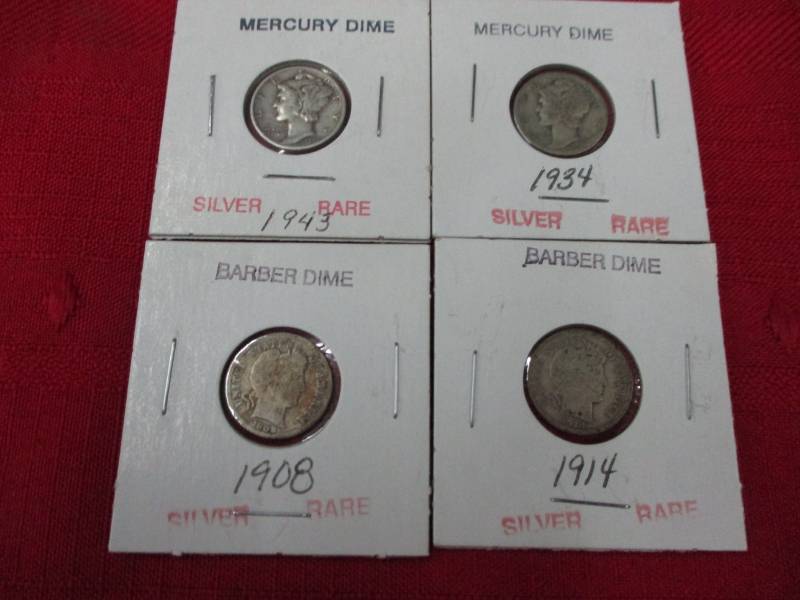 lot 112 image: 4 Dimes-2 Mercury and 2 Barber