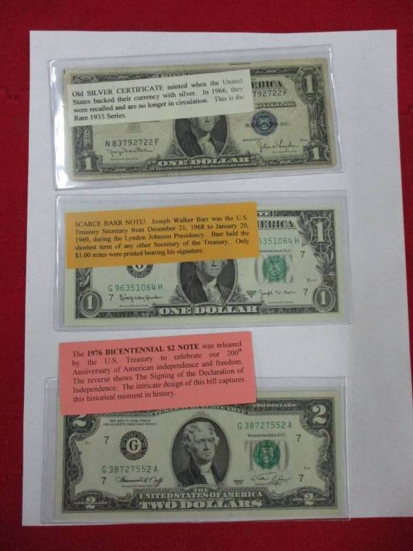lot 115 image: 1935 Silver Certificate, 1963 BARR Note, 1976 $2.00 Note