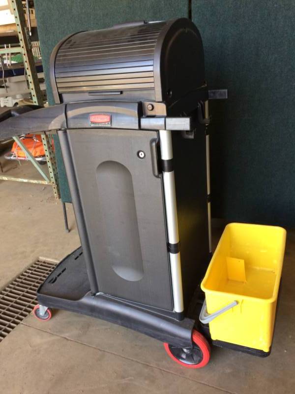 lot 57 image: MSRP $500 RUBBERMAID FG9T7500BLA HIGH SECURITY JANITOR CART