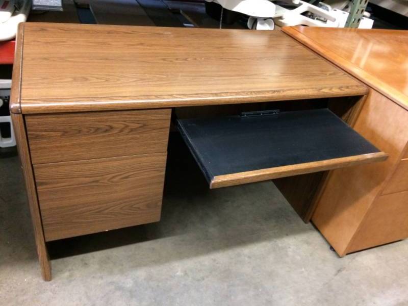 lot 68 image: THREE DRAWER WOOD OFFICE DESK WITH KEYBOARD TRAY GREAT CONDITION