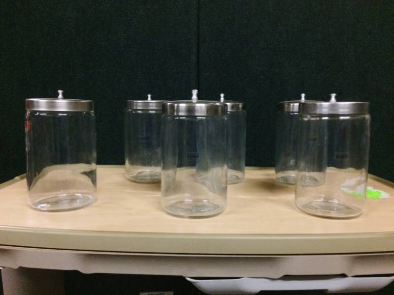 lot 16 image: Lot of 6 Medical Glass Jar Canisters