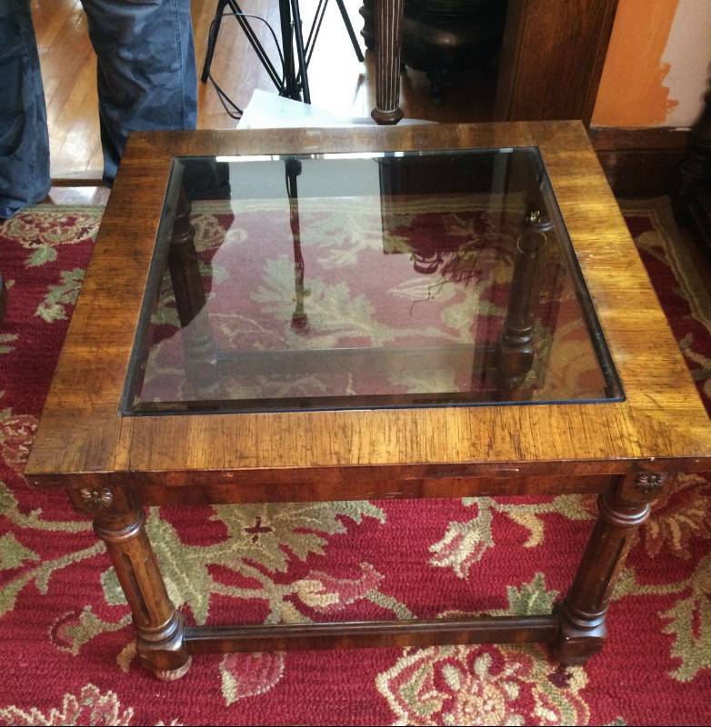 lot 8 image: Vintage Pair Ethan Allen Wood & Glass End Table Matches Lot 7 - Very Good Condition - No Scratches To Glass