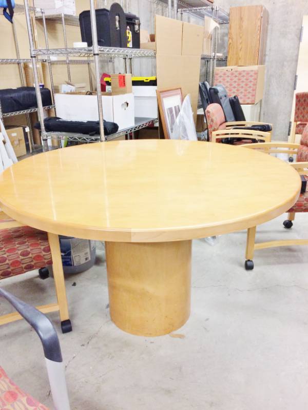 High Quality OFS Wood Pedestal Table - Great Condition