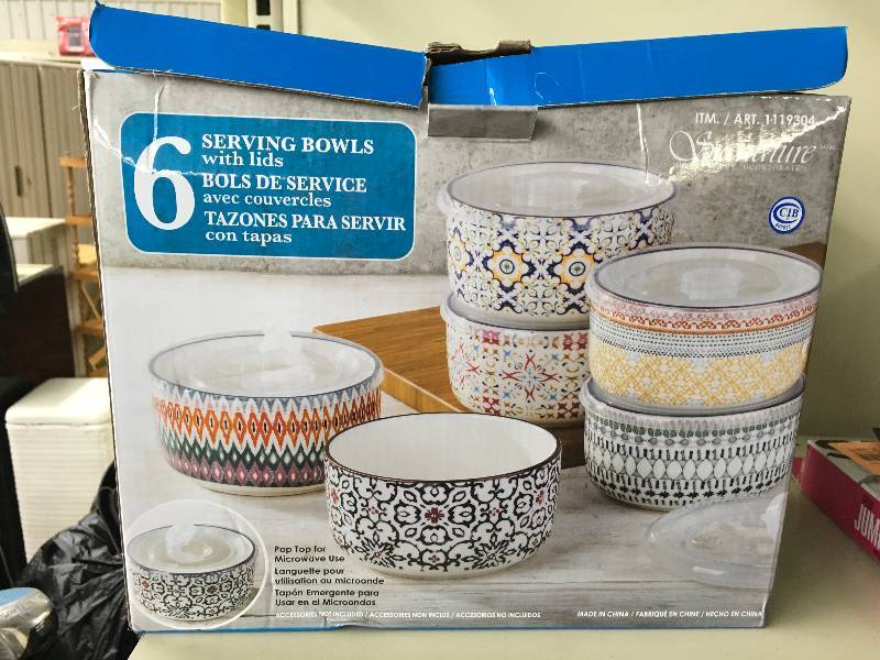 lot 312 image: 5PC Porcelain Pattern Bowls, Retail $16.99
