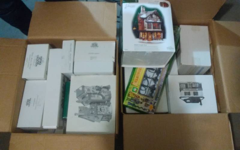 lot 68 image: 2-Boxes FULL Of Dept 56 Dickens Village Houses & Accessories