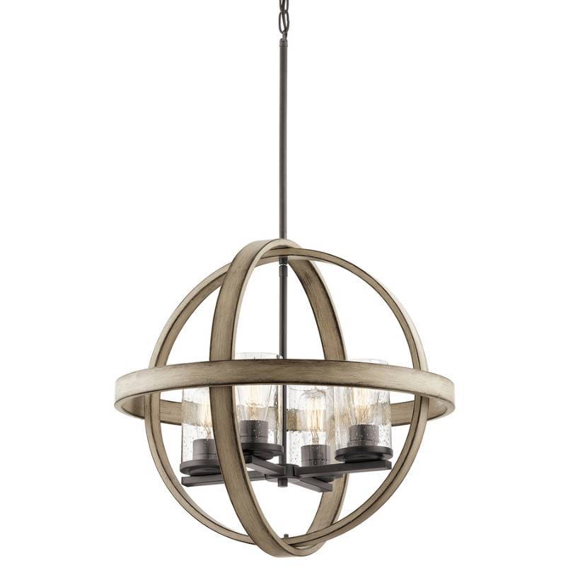 lot 232 image: Kichler Barrington Anvil Iron and Driftwood ModernContemporary Seeded Glass Orb Pendant 34823