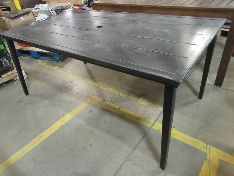 lot 208 image: Hampton Bay Oak Heights Rectangular Patio Dining Table D12237-TT. 68 X 38 X 29 Tall. - Scratched