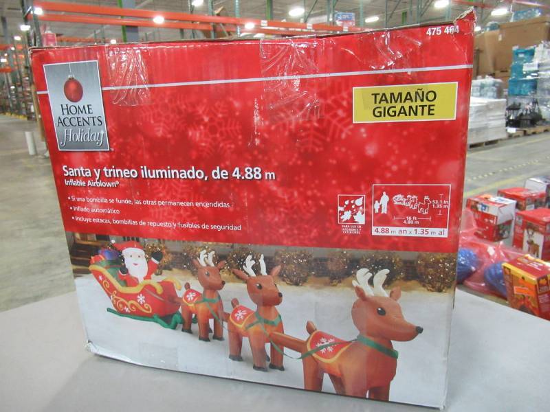 lot 2 image: Home Accents Holiday 16 ft. Inflatable Airblown Santa in Sleigh with Reindeers, Model 15238