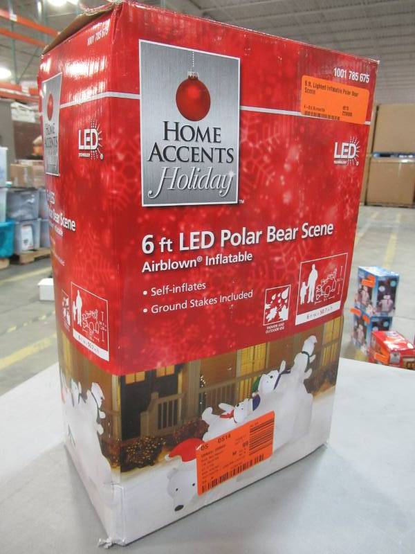 lot 9 image: Home Accents Holiday 6 ft. Lighted Inflatable Polar Bear Scene, Model 13314