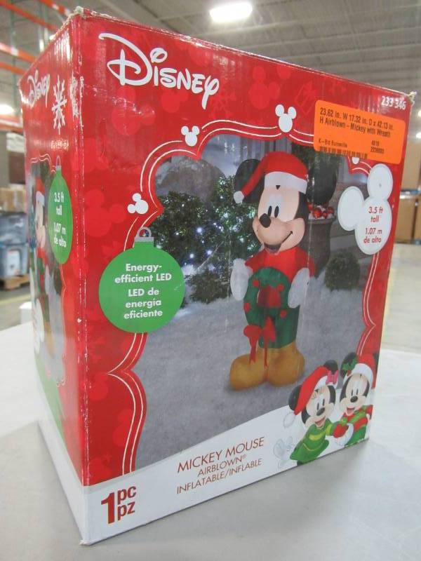 lot 46 image: GEMMY INDUSTRIES 23.62 in. W 17.32 in. D x 42.13 in. H Airblown-Mickey with Wreath, Model 15077