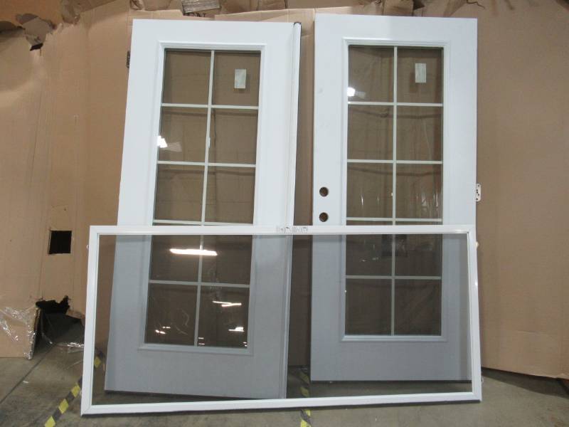 lot 108 image: Jeld-Wen 72 in. x 80 in. Primed Steel Left-Hand Inswing Full Lite Glass ActiveStationary French Patio Door