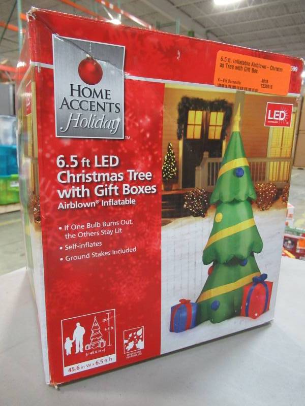 lot 16 image: Home Accents Holiday 6.5 ft. Inflatable Airblown-Christmas Tree with Gift Boxes, Model 15287