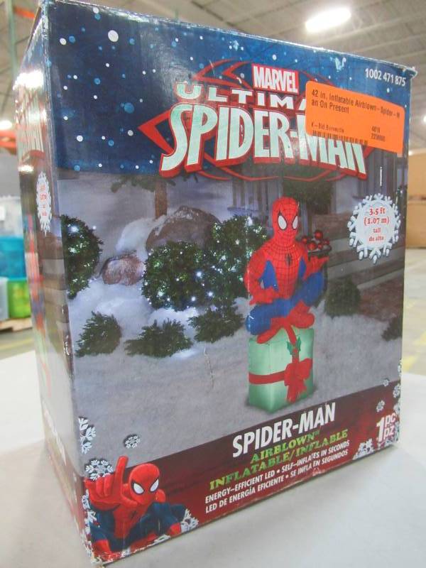 lot 48 image: Gemmy Industries 42 in. Inflatable Airblown-Spider-Man On Present, Model 15302