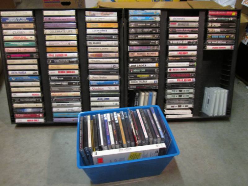 Lot of CDs, Cassette Tapes in Rack...