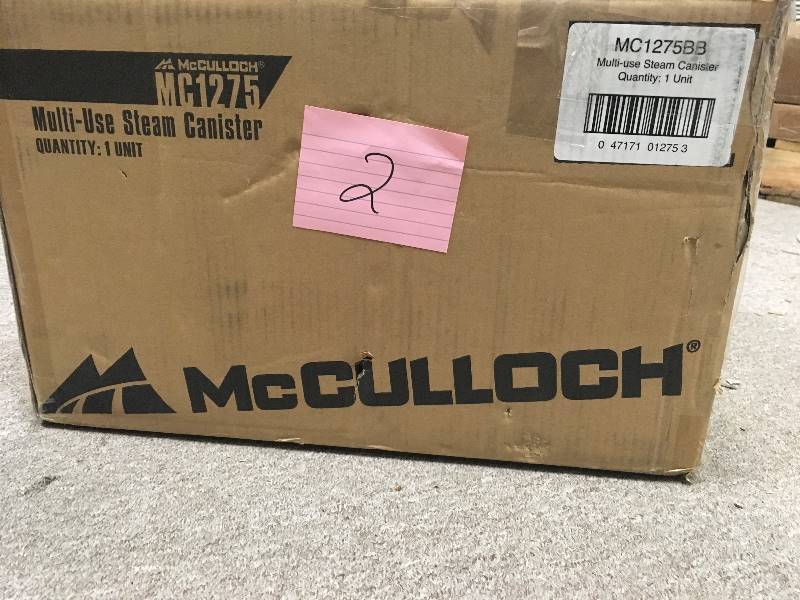lot 2 image: McCulloch MC1275 Heavy-Duty Steam Cleaner with 18 Accessories  All-Natural, Chemical-Free Pressurized Steam Cleaning for Most Floors, in good working condition