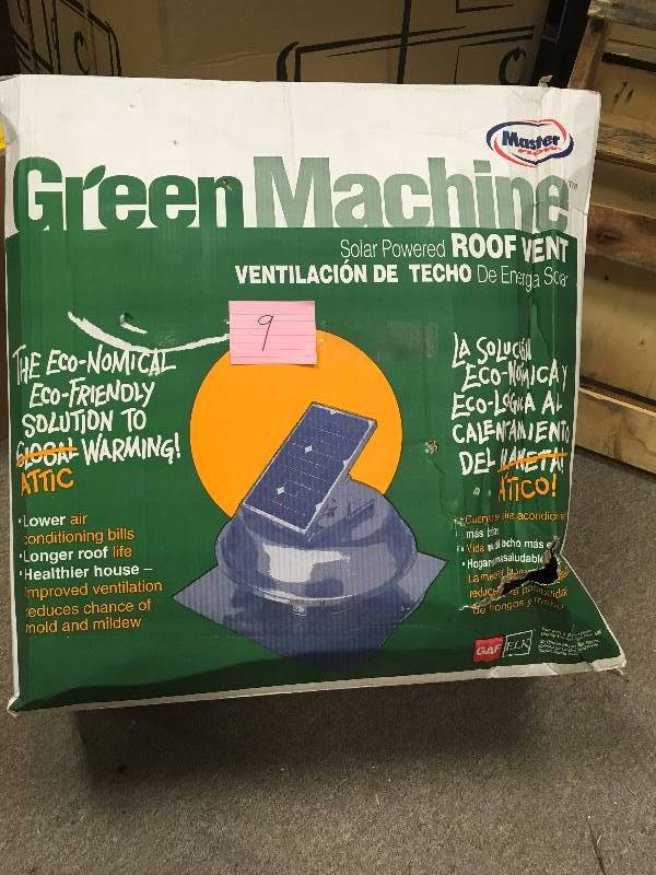 lot 9 image: Master Flow 500 CFM Solar Powered Roof Mount Exhaust Fan not used