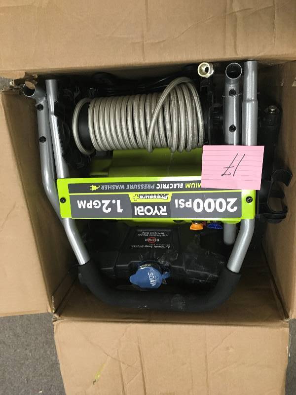 lot 17 image: Electric Pressure Washer 2000 PSI 1.2-gpm Turbo Ryobi  in good working condition
