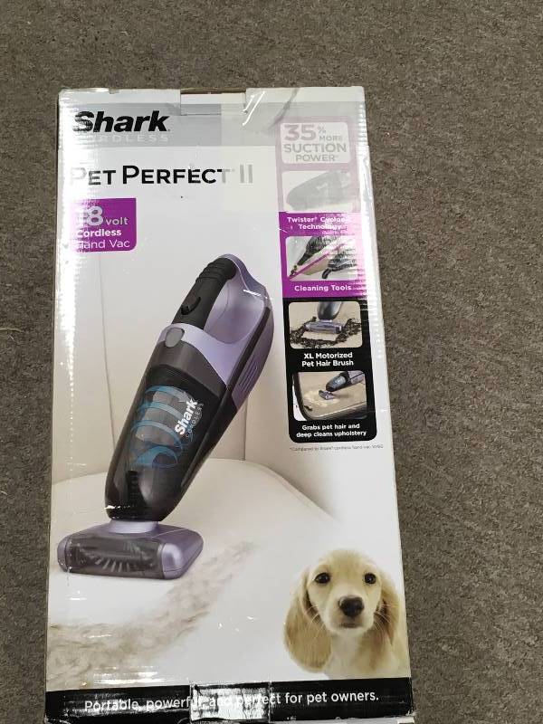 lot 19 image: SHARK CORDLESS PET PERFECT II HAND VACUUM, LAVENDER  in good working condition