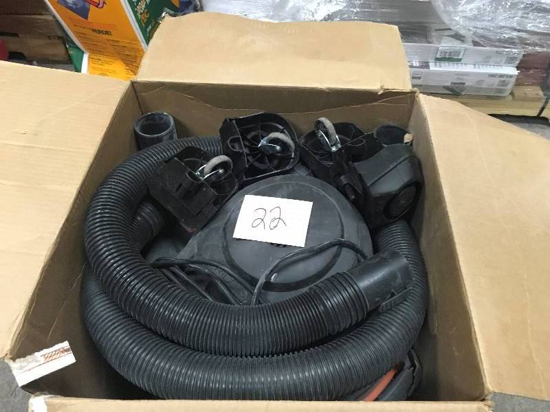 lot 22 image: RIDGID Vacuum Cleaner 12 Gal. 5.0-Peak HP Wet Dry Vac Blower Port Built-In Drain Casters WD1270 Used in good working cond.