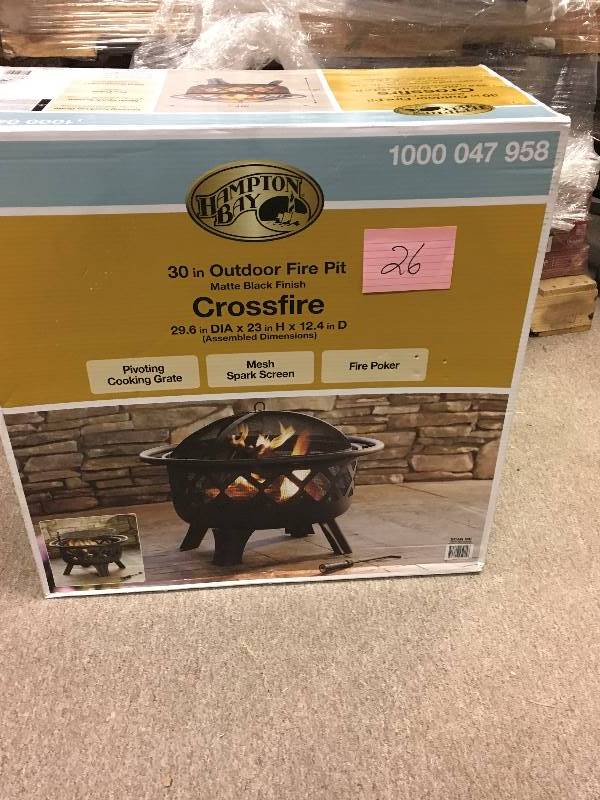 lot 26 image: Crossfire 29.50 Steel Fire Pit With Cooking Grate new