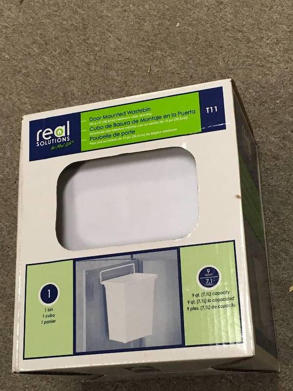 lot 35 image: Real Solutions for Real Life 13 in. H x 10 in. W x 7 in. D Plastic In-Cabinet Door Mount Trash Can in White