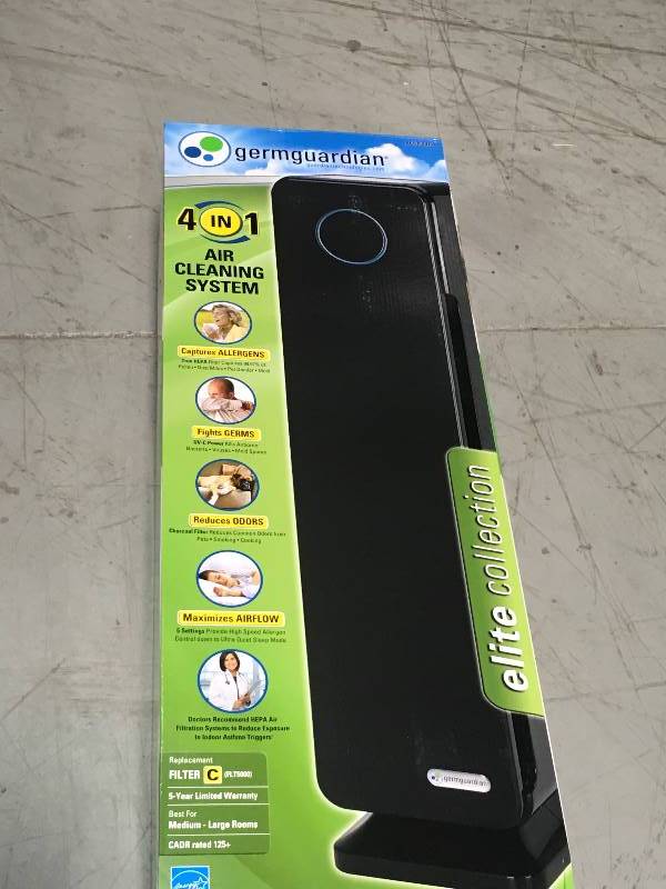 lot 75 image: Elite 4-in-1 True HEPA Air Purifier with UV Sanitizer and Odor Reduction, 28 in. Digital Tower  in good working condition
