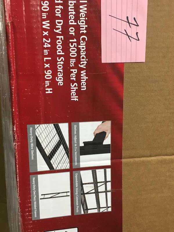 lot 77 image: Husky 90 in. H x 90 in. W x 24 in. D 5 Shelf Welded Steel Shelving Unit with Wire Deck in Black, Black Powder Coat new