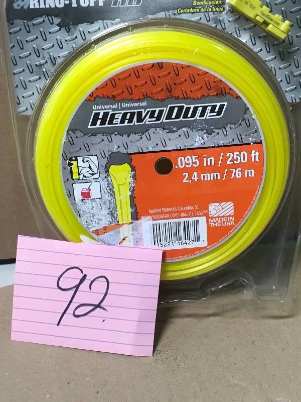 lot 92 image: Rino Tuff Universal 0.095 In. X 250 Ft. Heavy Duty Trimmer Line not used