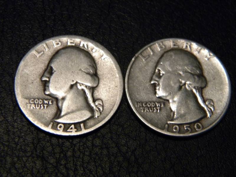 1941 D & 1950 Washington Silver Quarters