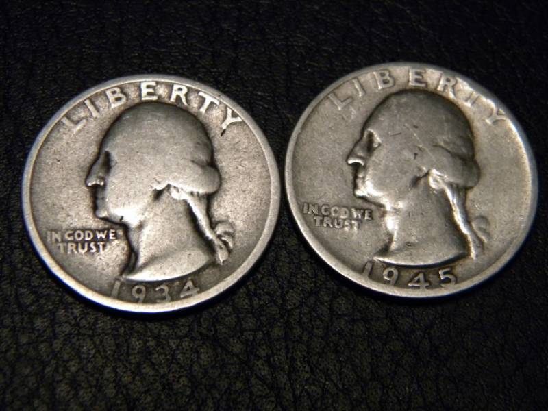 1934 & 1945 S  Washington Silver Quarters
