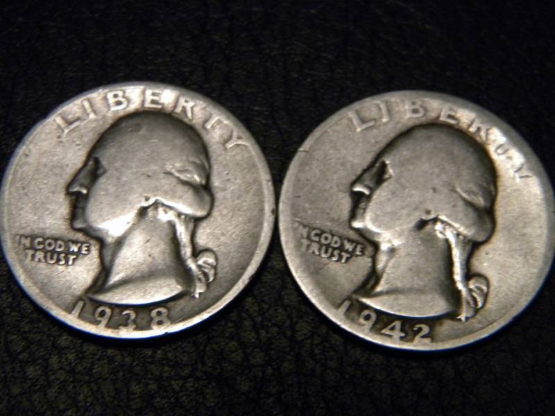1938 S & 1942 S  Washington Silver Quarters