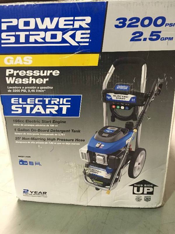 lot 6 image: PowerStroke 3200 PSI 2.5 GPM Electric Start Gas Pressure Washer in like new condition